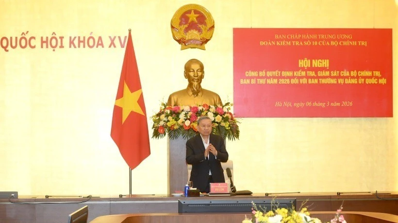 Tổng Bí thư Tô Lâm chủ trì Hội nghị công bố quyết định kiểm tra, giám sát của Bộ Chính trị, Ban Bí thư năm 2026 đối với Ban Thường vụ Đảng ủy Quốc hội. (Ảnh: ĐĂNG KHOA)