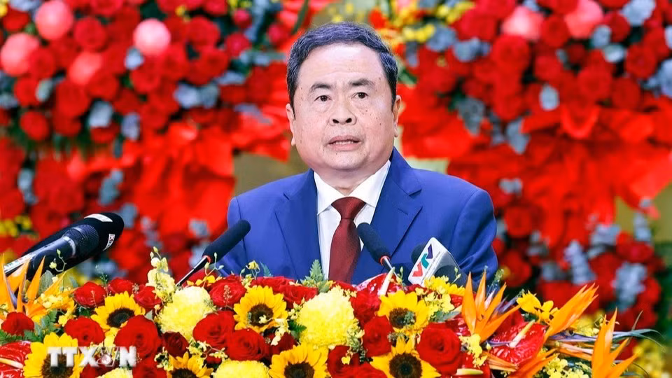 Chủ tịch Quốc hội Trần Thanh Mẫn phát biểu chỉ đạo Đại hội. (Ảnh: TTXVN)