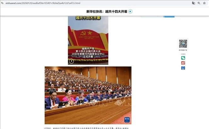 Tân Hoa xã đưa tin về Lễ khai mạc Đại hội XIV của Đảng Cộng sản Việt Nam. Ảnh: TTXVN phát