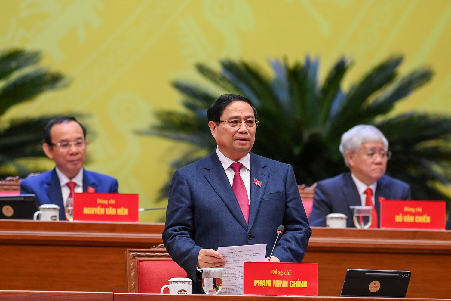 Thay mặt Đoàn Chủ tịch, Thủ tướng Chính phủ Phạm Minh Chính điều hành phiên khai mạc Đại hội XIV của Đảng. bnd-9540.jpg