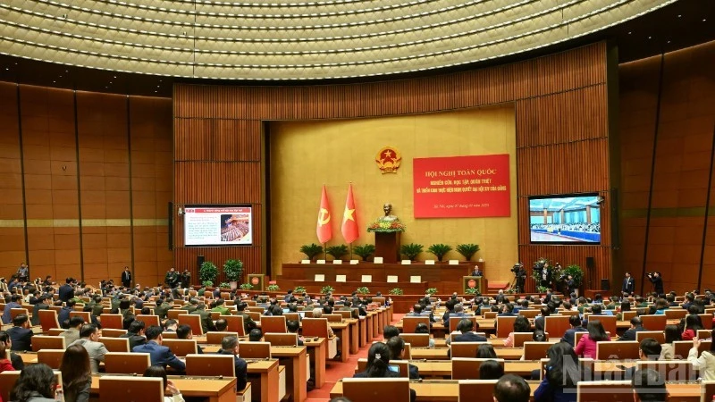 Quang cảnh Hội nghị toàn quốc nghiên cứu, học tập, quán triệt và triển khai thực hiện Nghị quyết Đại hội XIV của Đảng. (Ảnh: DUY LINH)