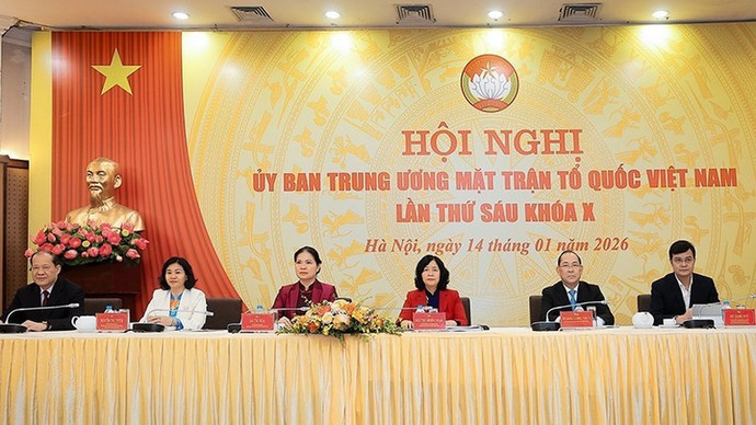 Hội nghị Ủy ban Trung ương Mặt trận Tổ quốc Việt Nam lần thứ 6 khóa X diễn ra tại Hà Nội, ngày 14/1/2026. (Ảnh: LINH PHAN)