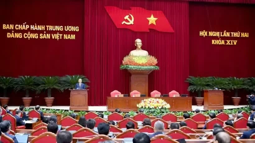 Hội nghị lần thứ hai Ban Chấp hành Trung ương Đảng Cộng sản Việt Nam khóa XIV. (Ảnh: ĐĂNG KHOA)