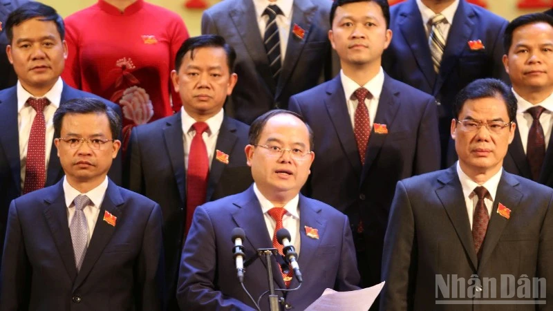 Bí thư Tỉnh ủy Cao Bằng Quản Minh Cường thay mặt Ban Chấp hành Đảng bộ tỉnh khóa XX cảm ơn các đại biểu đã tin tưởng, giao trọng trách.