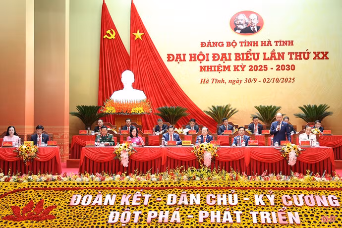 Đại hội đại biểu Đảng bộ tỉnh Hà Tĩnh lần thứ XX, nhiệm kỳ 2025-2030. (Ảnh: Báo Hà Tĩnh)