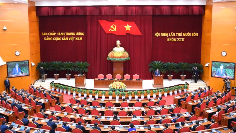 Quang cảnh Hội nghị lần thứ 14 Ban Chấp hành Trung ương Đảng khóa XIII. (Ảnh: ĐĂNG KHOA)