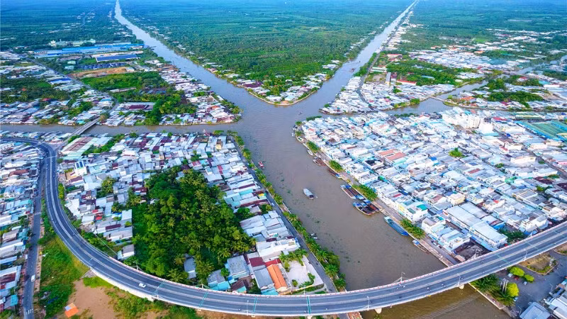 Đô thị phường Ngã Bảy, thành phố Cần Thơ nhìn từ trên cao.