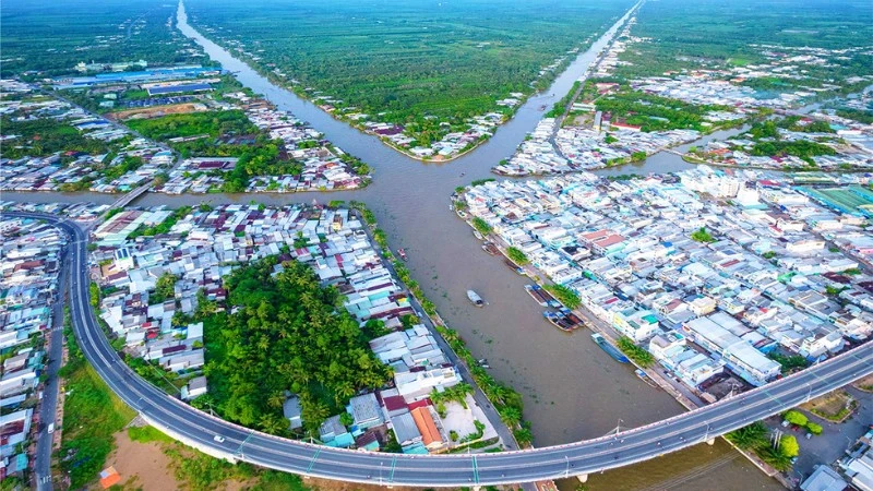 Đô thị phường Ngã Bảy, thành phố Cần Thơ nhìn từ trên cao.