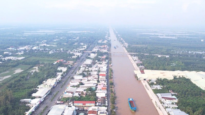 Trung tâm xã Tân Hòa, thành phố Cần Thơ nhìn từ trên cao.