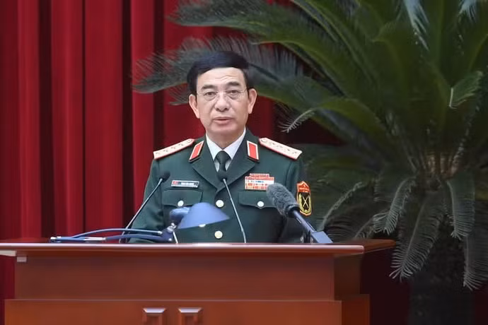 Đại tướng Phan Văn Giang phát biểu tiếp thu ý kiến chỉ đạo, giao nhiệm vụ. (Ảnh: ĐĂNG KHOA)