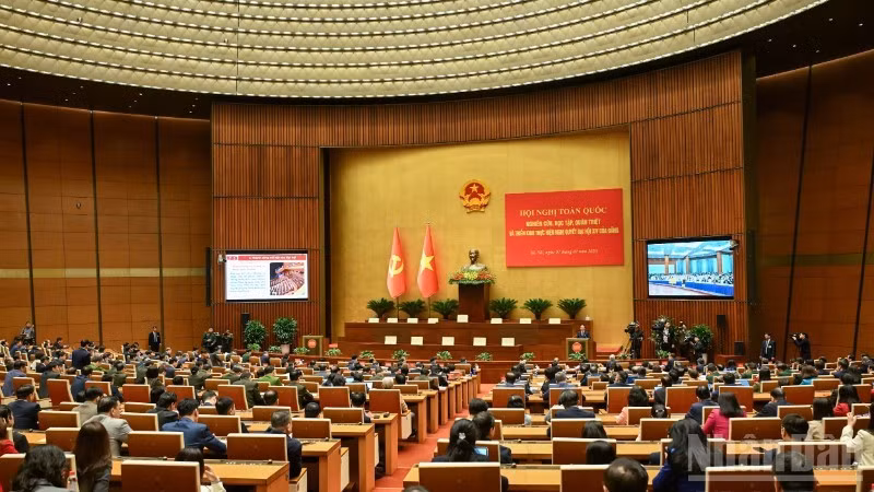 Quang cảnh Hội nghị toàn quốc nghiên cứu, học tập, quán triệt và triển khai thực hiện Nghị quyết Đại hội XIV của Đảng. (Ảnh: DUY LINH)