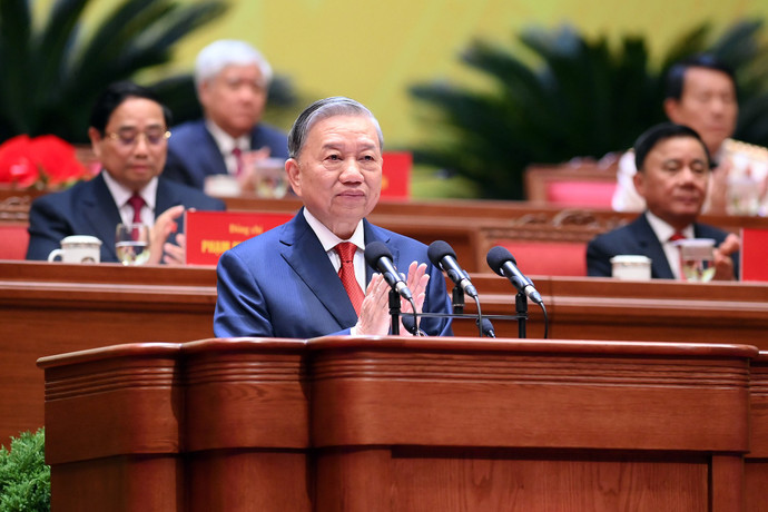 Đồng chí Tô Lâm, Tổng Bí thư Ban Chấp hành Đảng Cộng sản Việt Nam khóa XIV đọc Diễn văn bế mạc Đại hội đại biểu toàn quốc lần thứ XIV của Đảng.