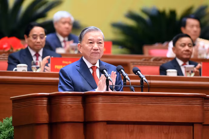 Đồng chí Tô Lâm, Tổng Bí thư Ban Chấp hành Đảng Cộng sản Việt Nam khóa XIV đọc Diễn văn bế mạc Đại hội đại biểu toàn quốc lần thứ XIV của Đảng.