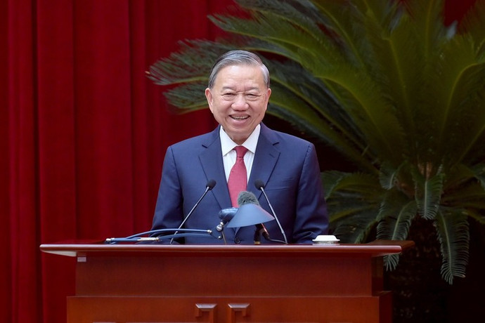 Tổng Bí thư Tô Lâm phát biểu tại cuộc gặp mặt. (Ảnh: ĐĂNG KHOA)