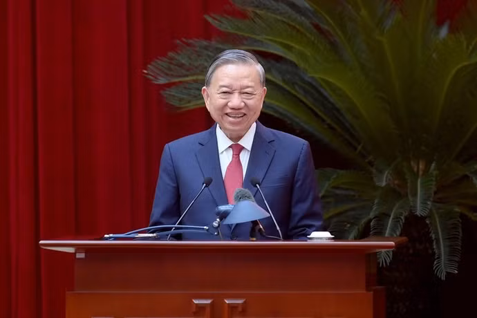 Tổng Bí thư Tô Lâm phát biểu tại cuộc gặp mặt. (Ảnh: ĐĂNG KHOA)