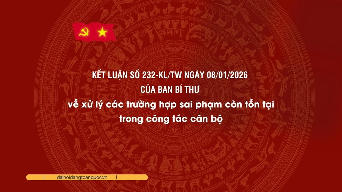 Kết luận số 232-KL/TW ngày 08/01/2026 của Ban Bí thư về xử lý các trường hợp sai phạm còn tồn tại trong công tác cán bộ
