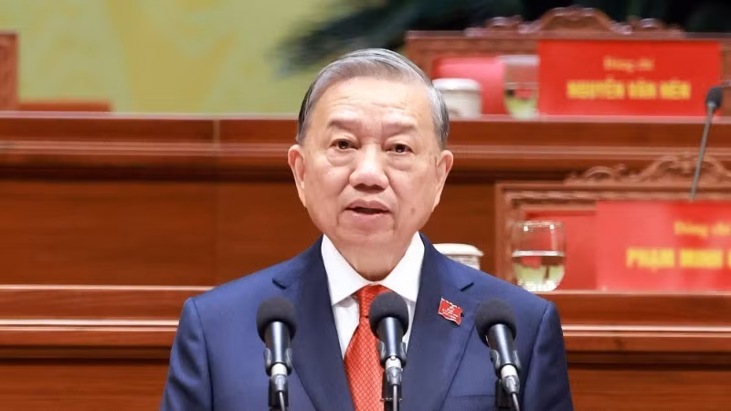 Tổng Bí thư Tô Lâm phát biểu tại bế mạc Đại hội XIV. (Ảnh: TTXVN)