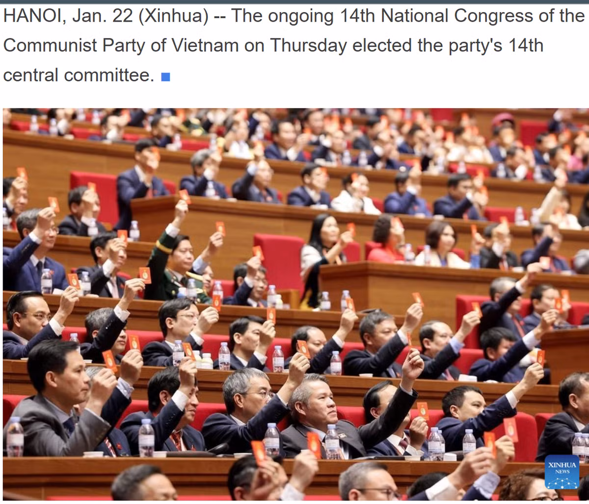 Hình ảnh về Đại hội đại biểu toàn quốc lần thứ XIV của Đảng Cộng sản Việt Nam trên Tân Hoa xã.