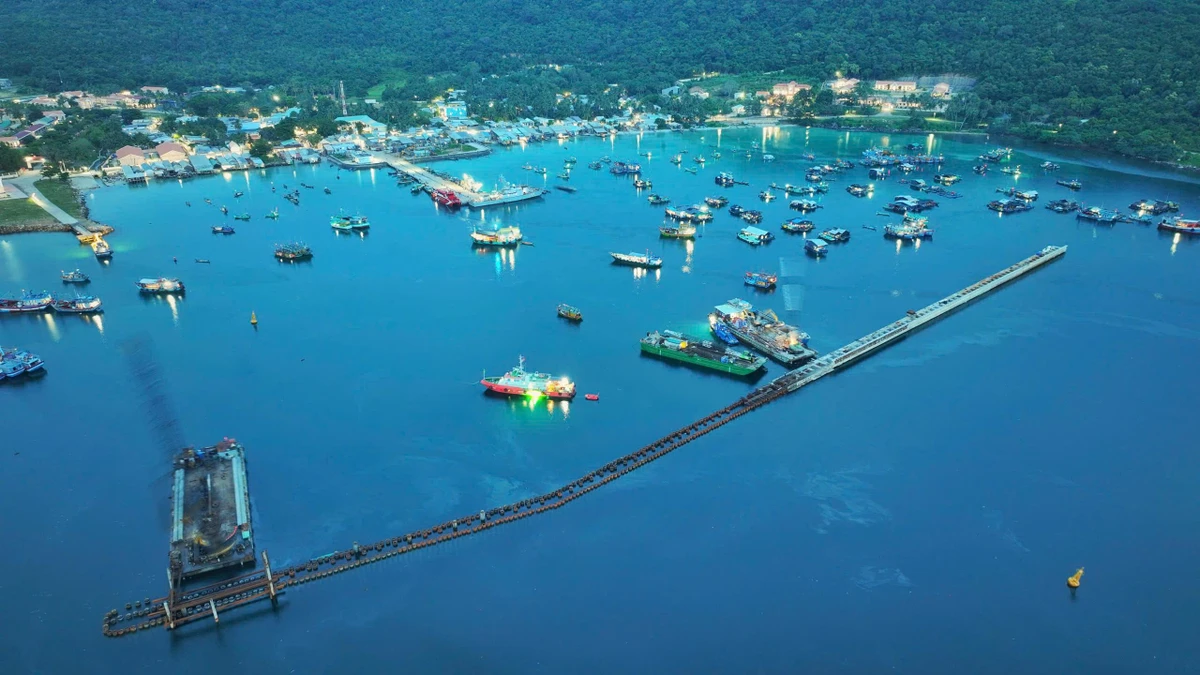 Tàu đánh bắt neo đậu trên biển An Giang.