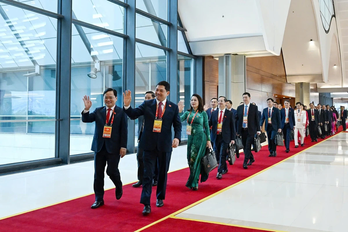 Các đại biểu quốc tế đến dự phiên khai mạc Đại hội XIV của Đảng. (Ảnh: TTXVN)